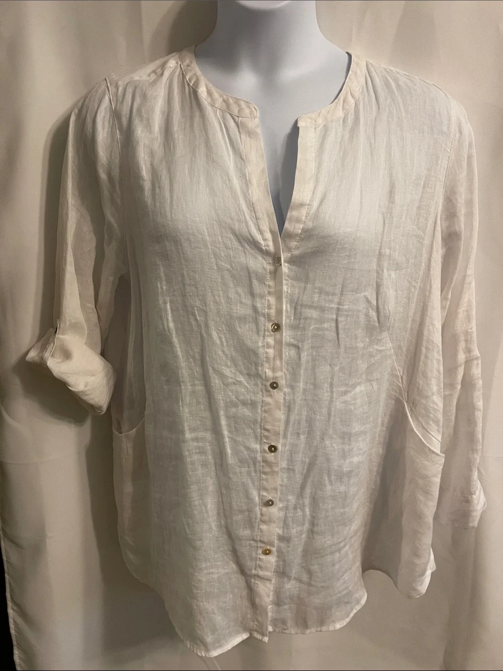 Sigrid Olsen White Linen Button-Front Tunic Blouse 1X - Picture 1 of 11